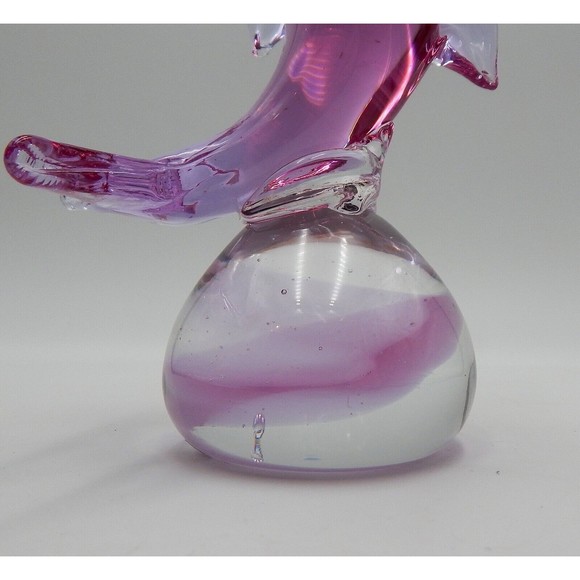 Art Glass Pink Dolphin on Ball Paperweight Desk Figurine 7 Inch - Picture 7 of 14
